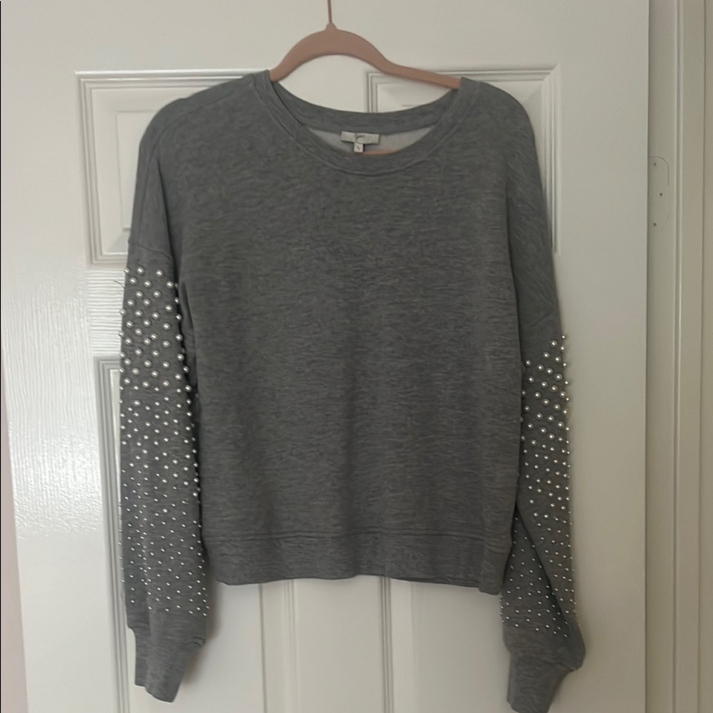 Gray Pearl-Embellished Sweater